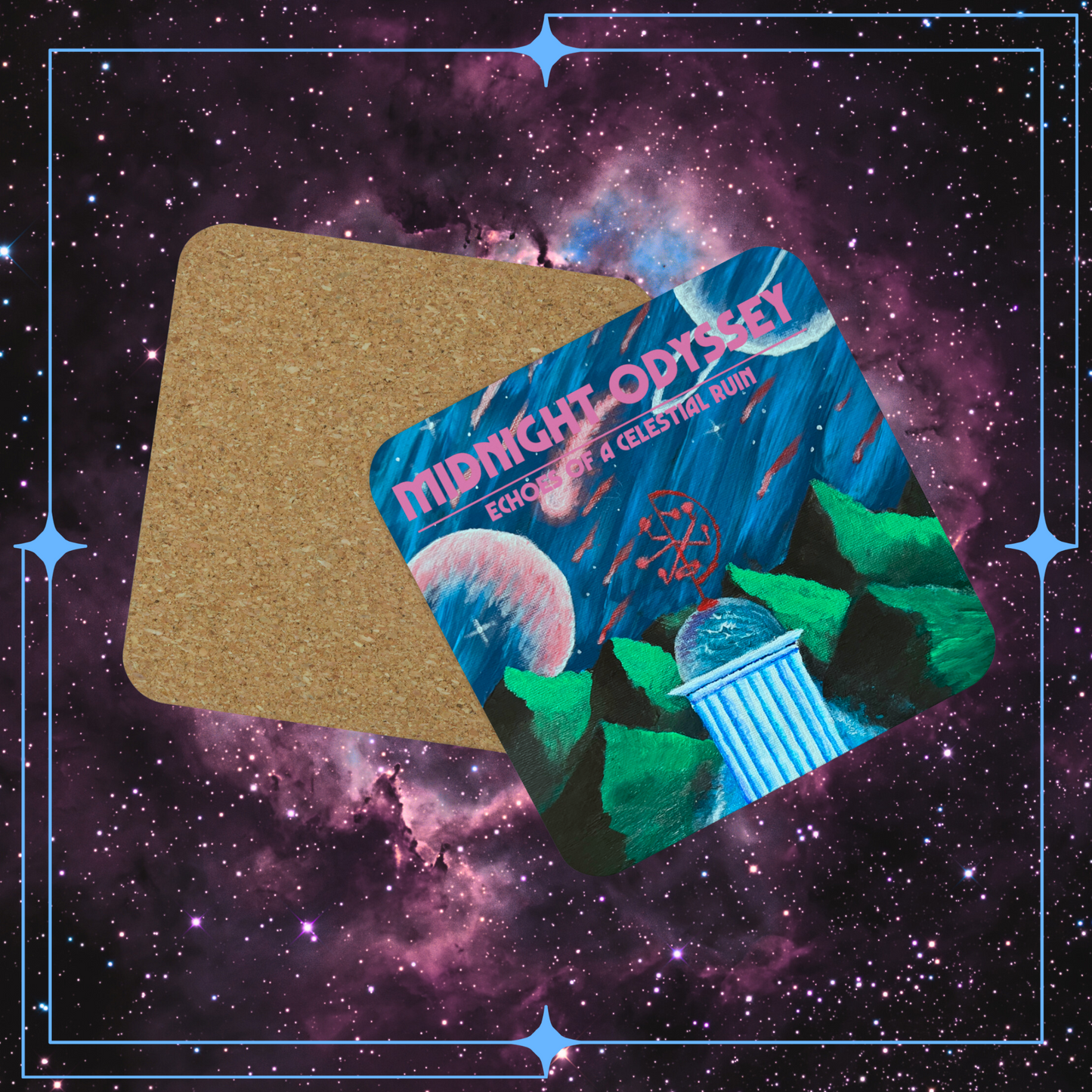 Midnight Odyssey - Space Ambient Series: Echoes of a Celestial Ruin Cork-Backed Coaster