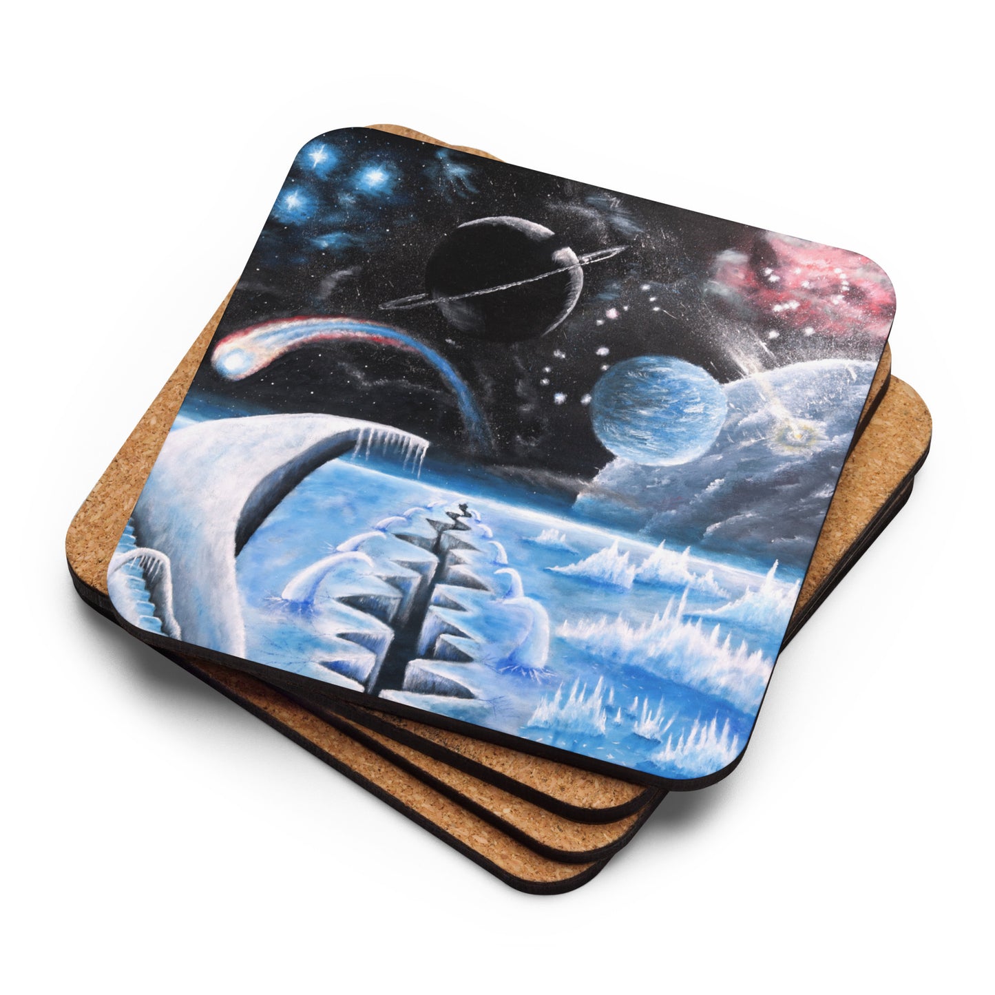 Shards of Silver Fade Cork-Backed Coaster