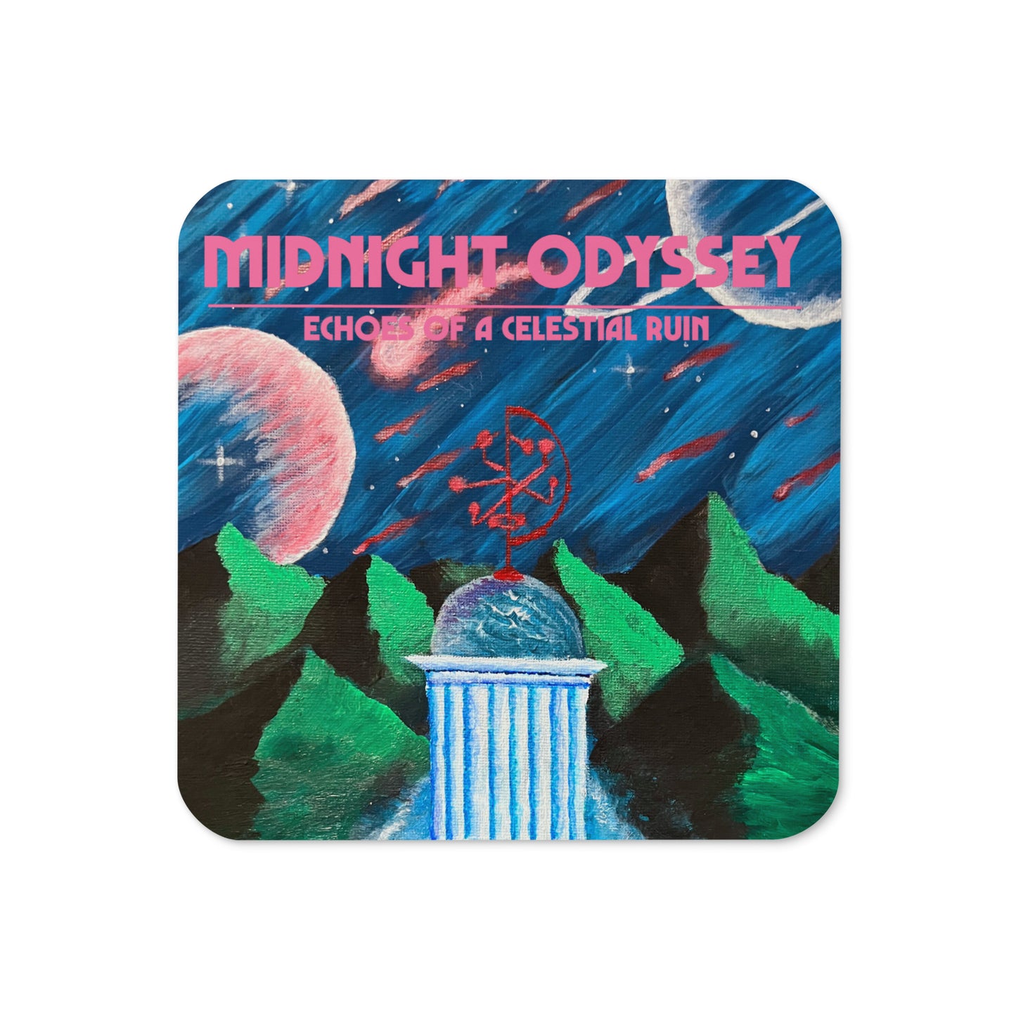 Midnight Odyssey - Space Ambient Series: Echoes of a Celestial Ruin Cork-Backed Coaster