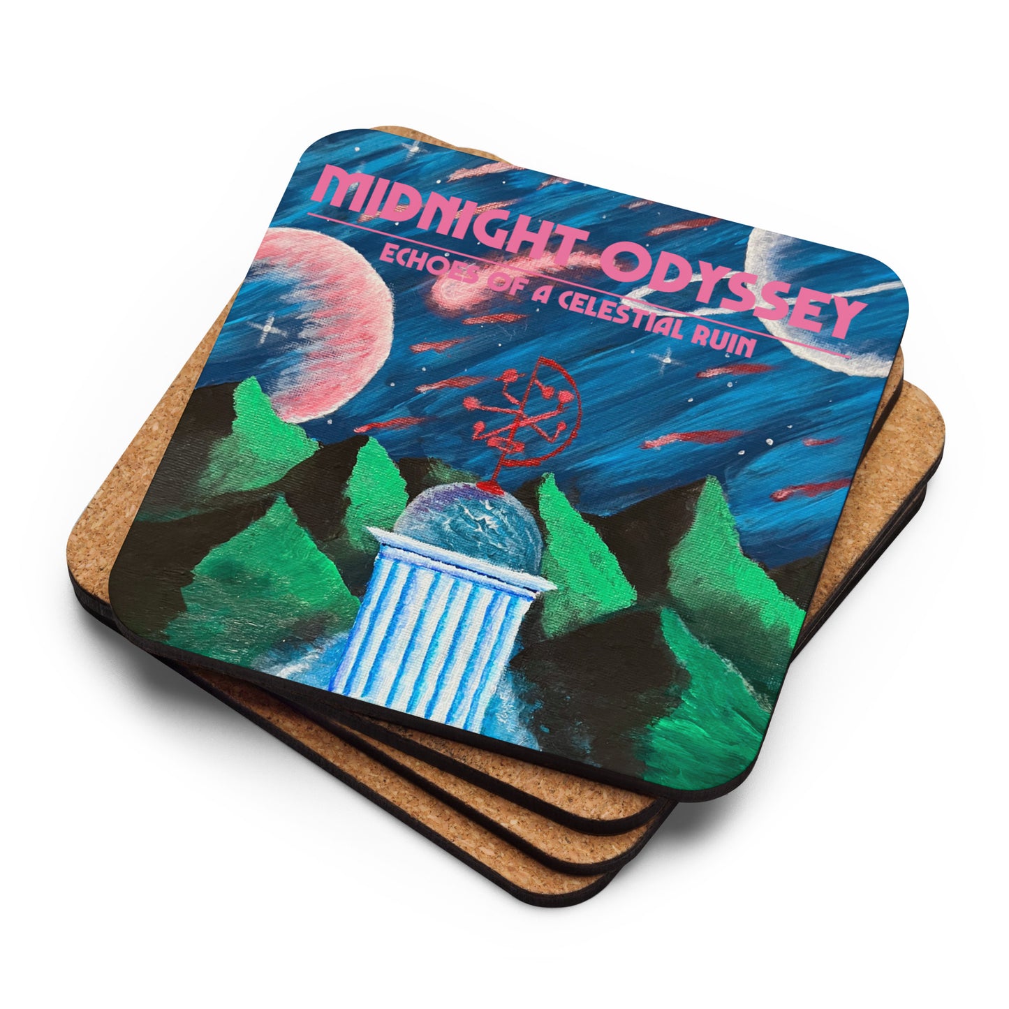 Midnight Odyssey - Space Ambient Series: Echoes of a Celestial Ruin Cork-Backed Coaster