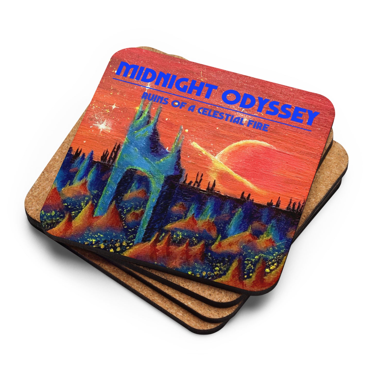 Midnight Odyssey - Space Ambient Series: Ruins of a Celestial Fire Cork-Backed Coaster