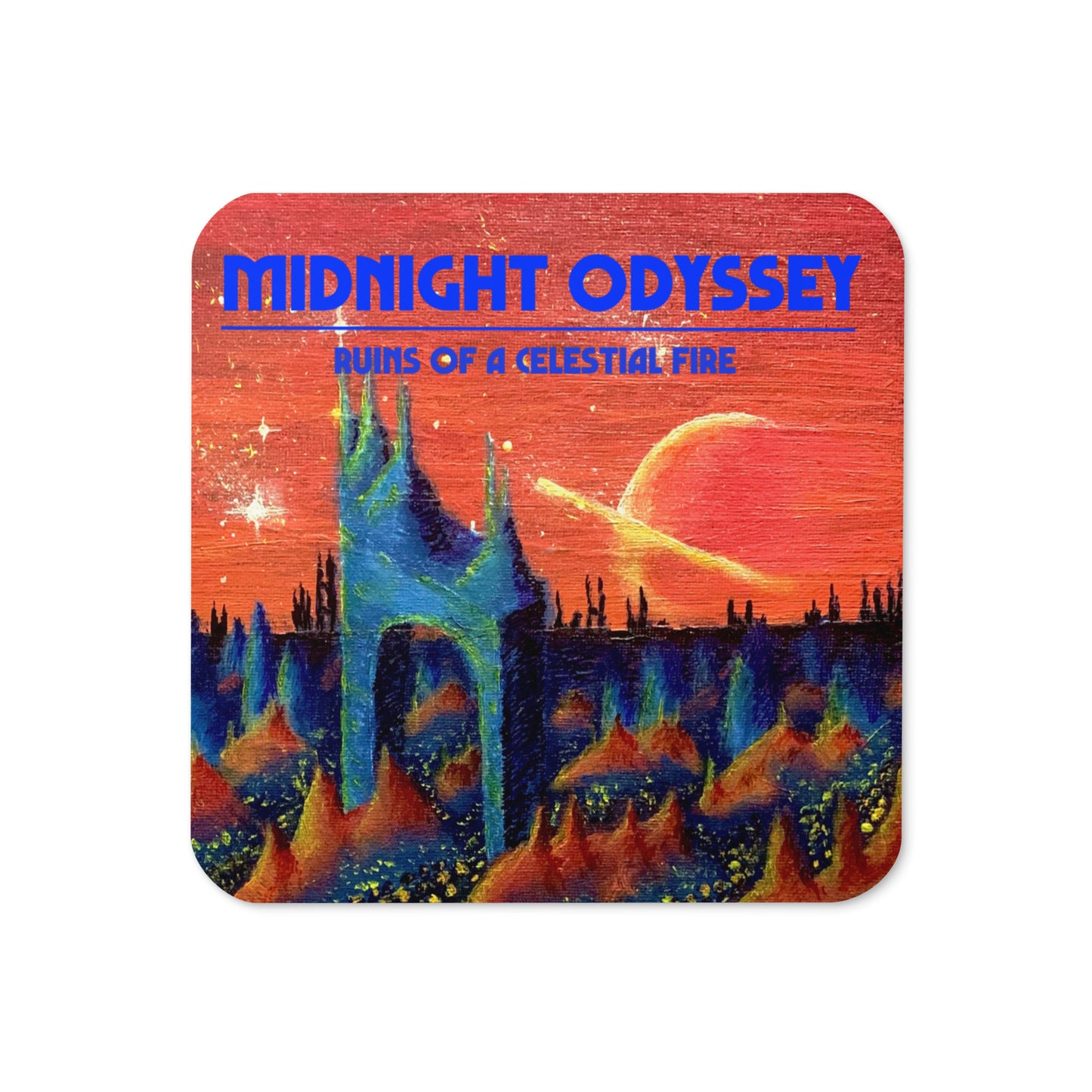Midnight Odyssey - Space Ambient Series: Ruins of a Celestial Fire Cork-Backed Coaster